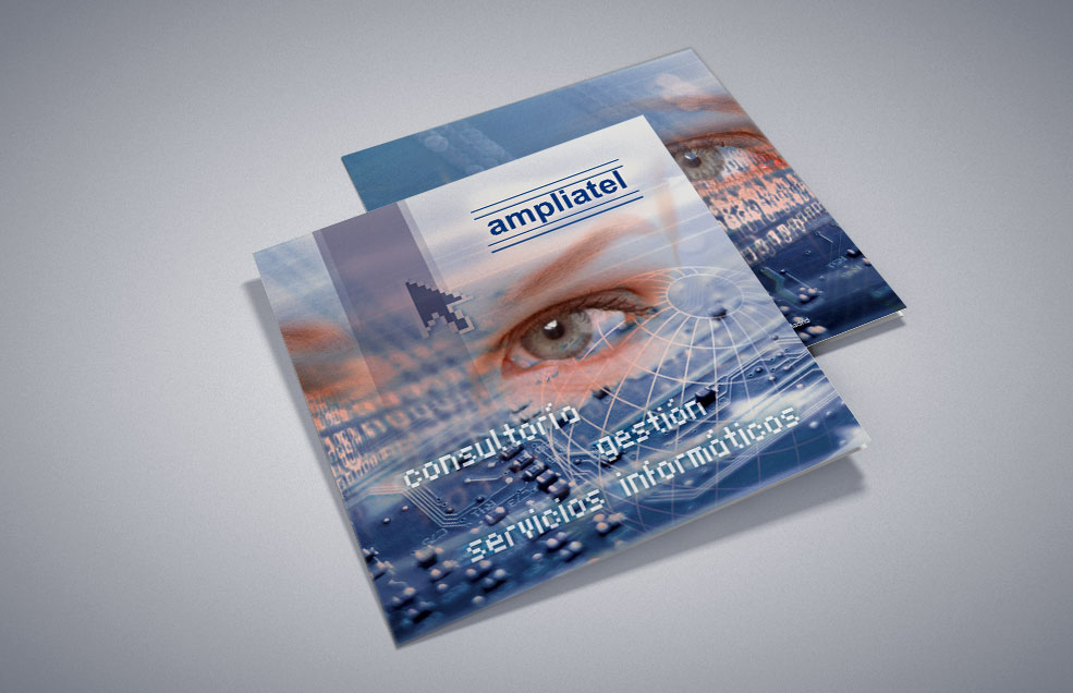 Diseño y Artes Finales Tríptico cuadrado para AMPLIATEL - Consultoría y Gestión de Servicios Informáticos