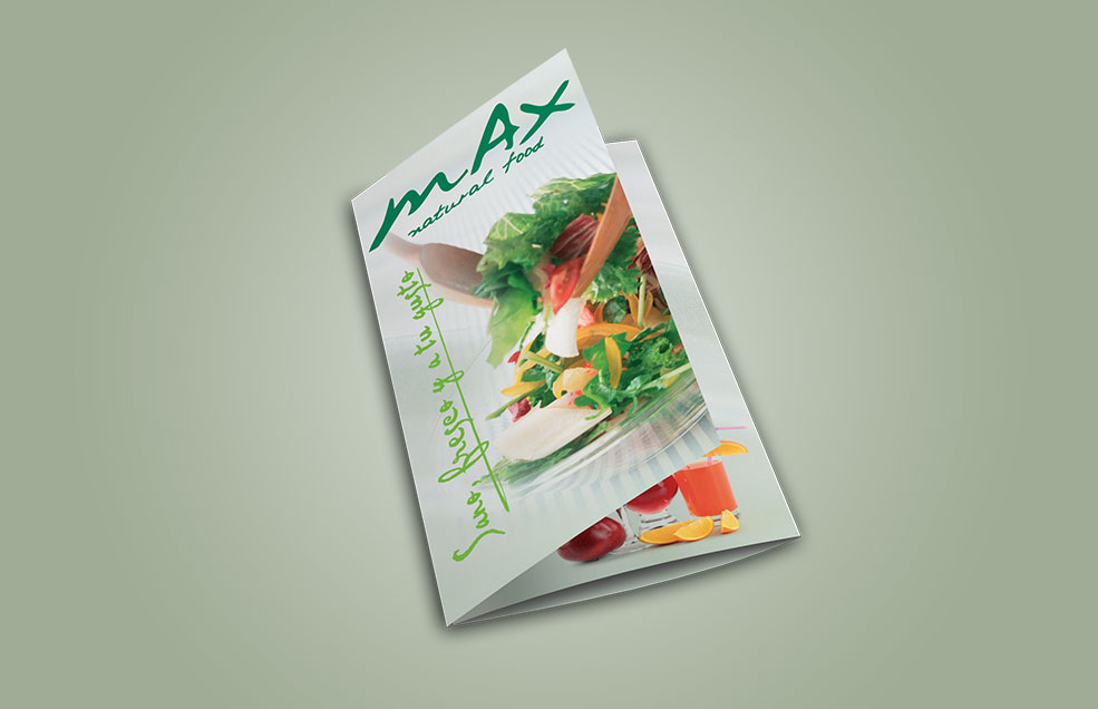 Diseño y Artes Finales Tríptico Din DL para MAX Natural food - Comida para llevar