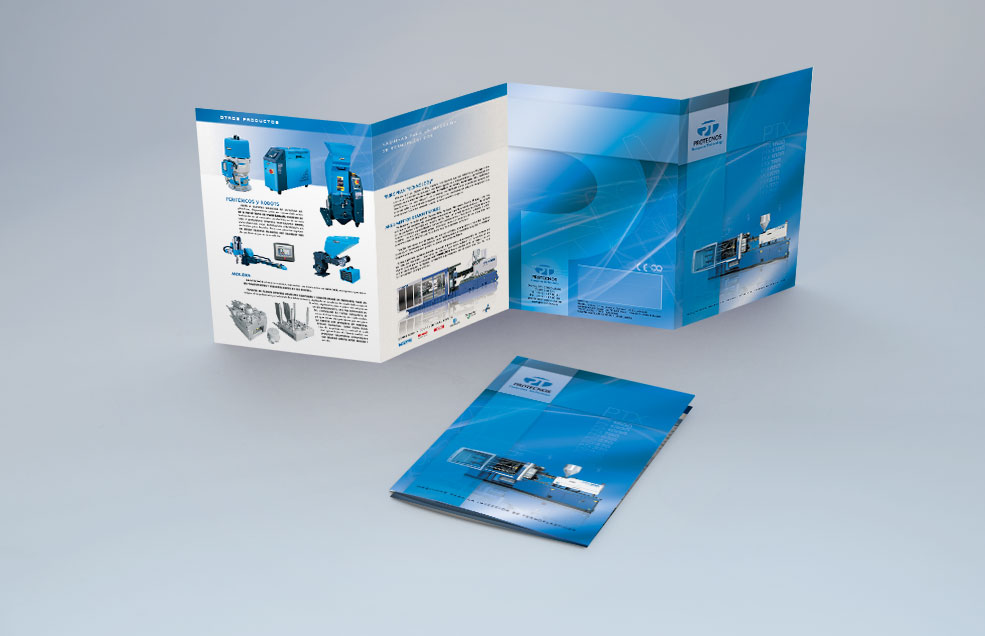 Diseño y Artes Finales Cuatríptico Din A4 para PROTECNOS - Máquinas para la Inyección de Termoplásticos