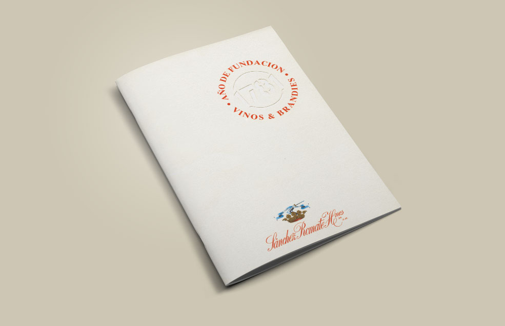 Diseño y Artes Finales Folleto de prestigio tamaño DIN A4 para Vinos & Brandies SÁNCHEZ ROMATE HERMANOS