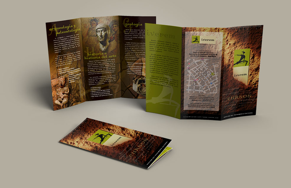 Diseño y Artes Finales Tríptico Din DL para Cursos IVEREM - Cursos de Arqueología, Historia del Arte y Geología