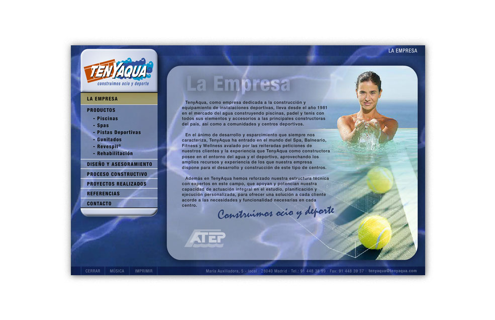 Diseño Sitio Web TENYAQUA Construcción y equipamiento de instalaciones deportivas y de ocio