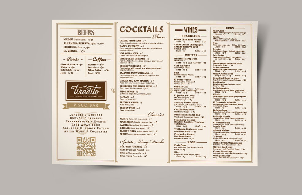 Diseño y Artes Finales Carta de Restaurante Peruano - TIRADITO (Madrid)
