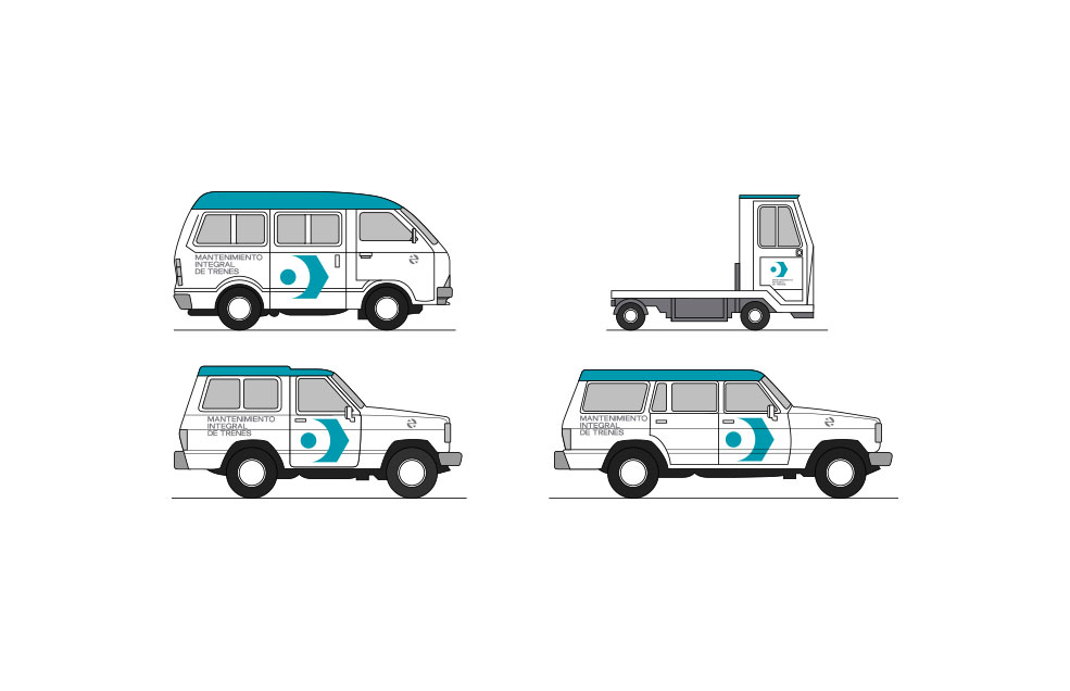 Imagen Corporativa UNE Mantenimiento Integral de Trenes RENFE (1995) Reparación y mantenimiento de trenes