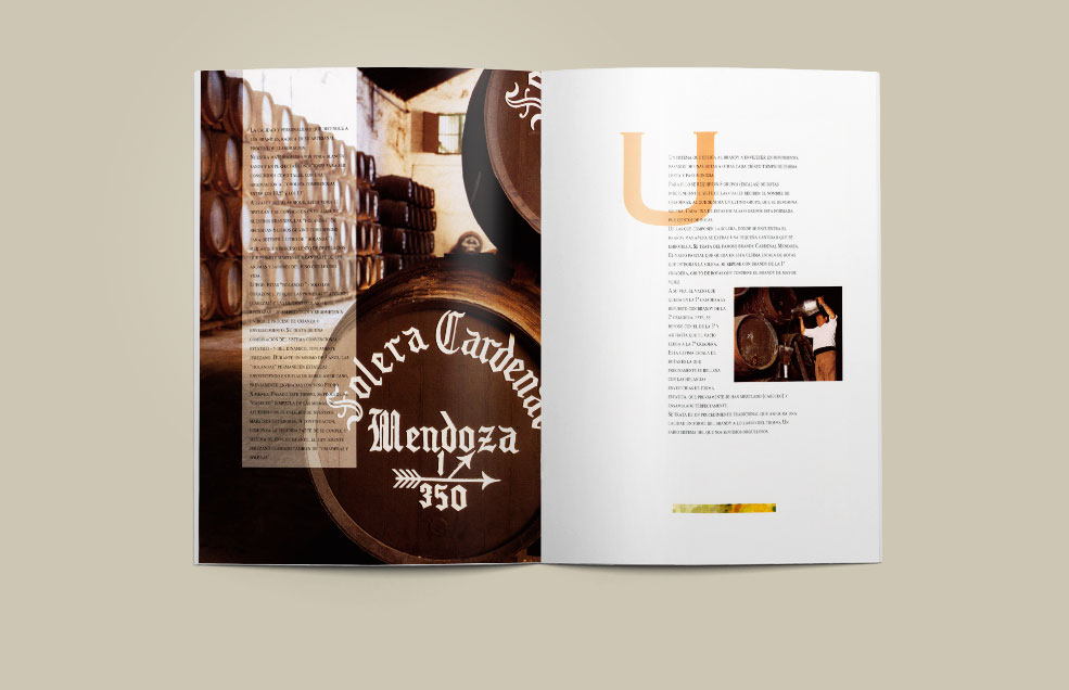 Diseño y Artes Finales Folleto de prestigio tamaño DIN A4 para Vinos & Brandies SÁNCHEZ ROMATE HERMANOS