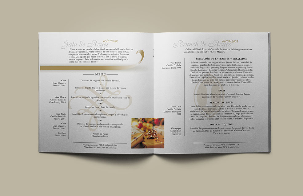 Diseño y Artes Finales Folleto Navidad 2004 tamaño cuadrado para Hotel INTERCONTINENTAL Madrid