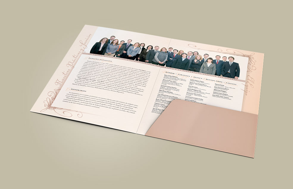 Diseño y Artes Finales Folleto / Carpeta contenedor de Din A4 para TEBAS & COIDURAS y ASOCIADOS - Despacho de Abogados