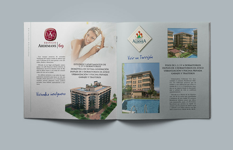 Diseño y Artes Finales Folleto de prestigio tamaño cuadrado para URBANIZADORA COLMENAR