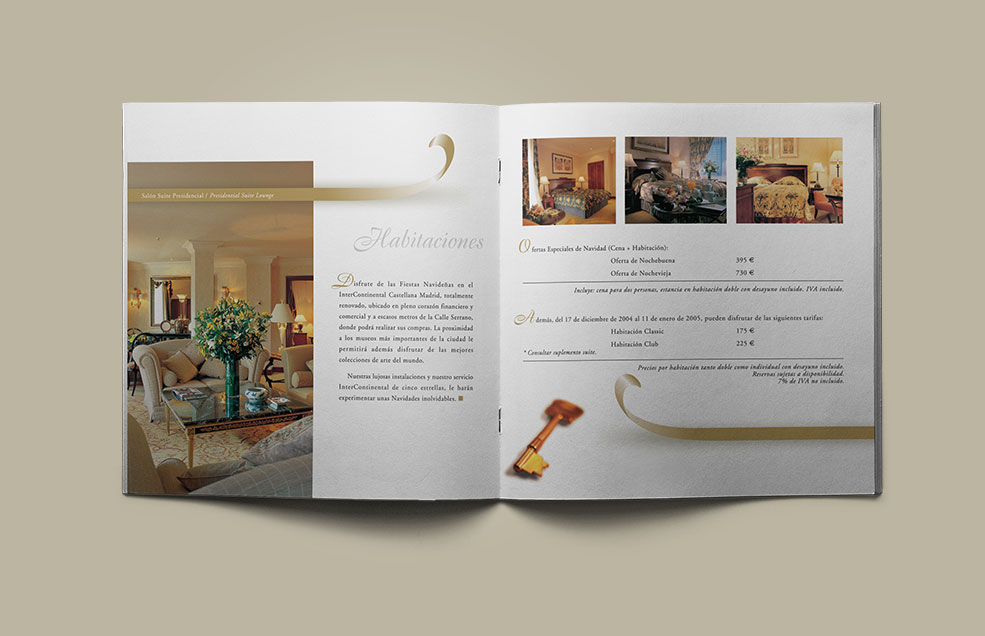 Diseño y Artes Finales Folleto Navidad 2004 tamaño cuadrado para Hotel INTERCONTINENTAL Madrid