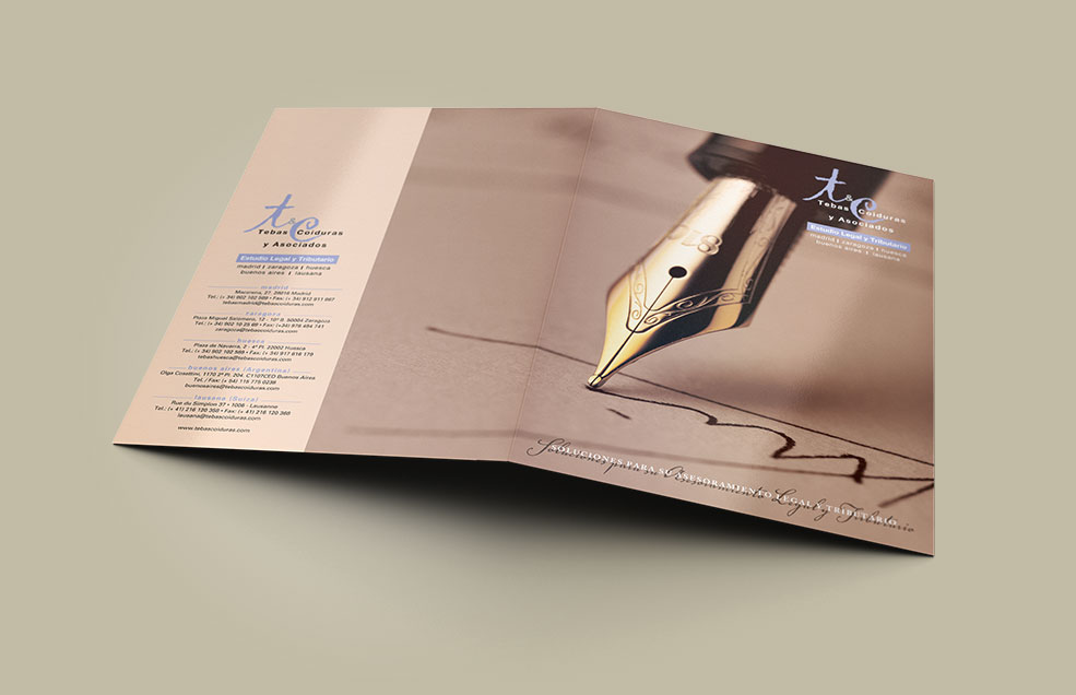 Diseño y Artes Finales Folleto / Carpeta contenedor de Din A4 para TEBAS & COIDURAS y ASOCIADOS - Despacho de Abogados