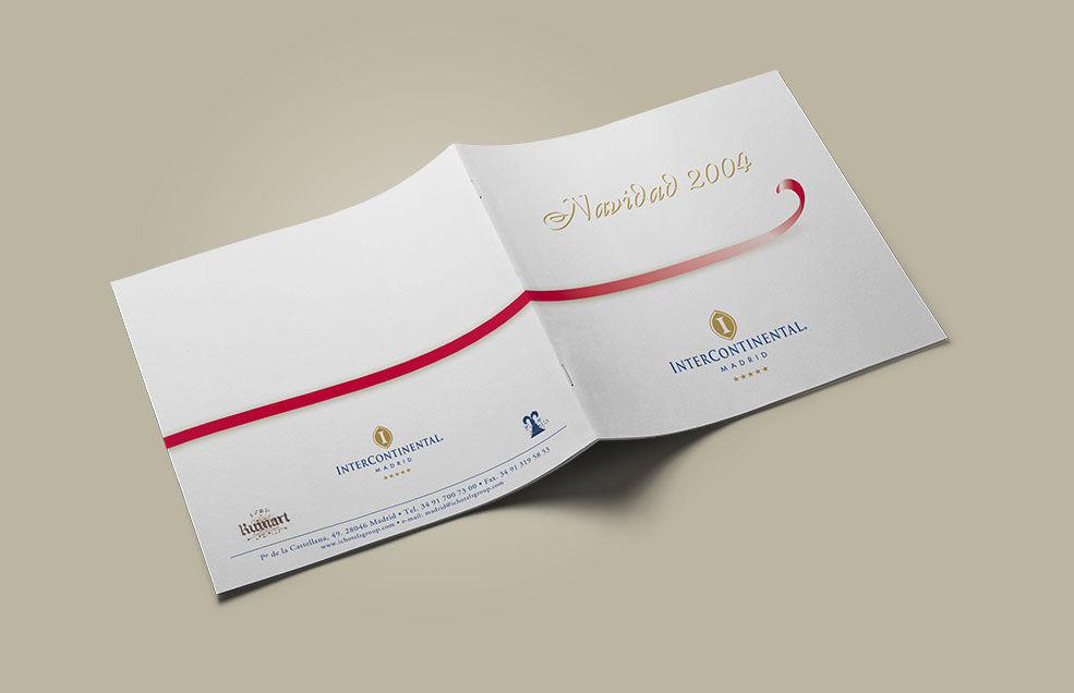 Diseño y Artes Finales Folleto Navidad 2004 tamaño cuadrado para Hotel INTERCONTINENTAL Madrid