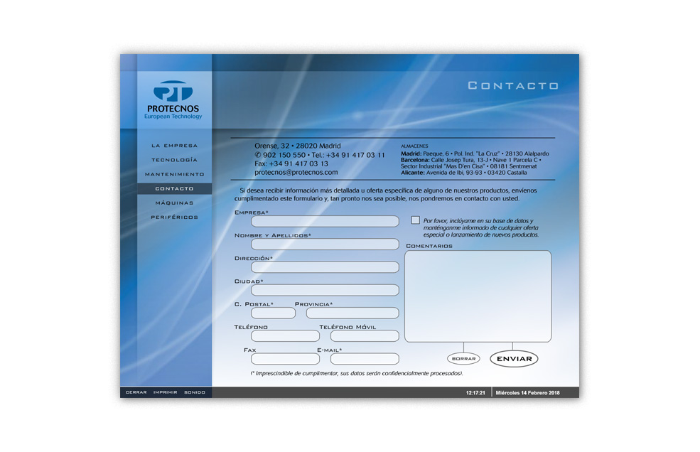 Diseño Sitio Web PROTECNOS - Máquinas para la Inyección de Termoplásticos