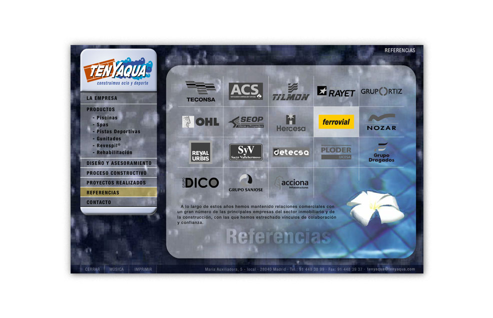 Diseño Sitio Web TENYAQUA Construcción y equipamiento de instalaciones deportivas y de ocio