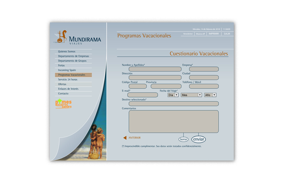 Diseño Sitio Web MUNDIRAMA Agencia de Viajes